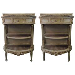 Pair of Louis XVI Style Painted and Mirrored Demilune Stands