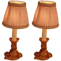 Pair of Petite Bronze Candlesticks Table Lamps