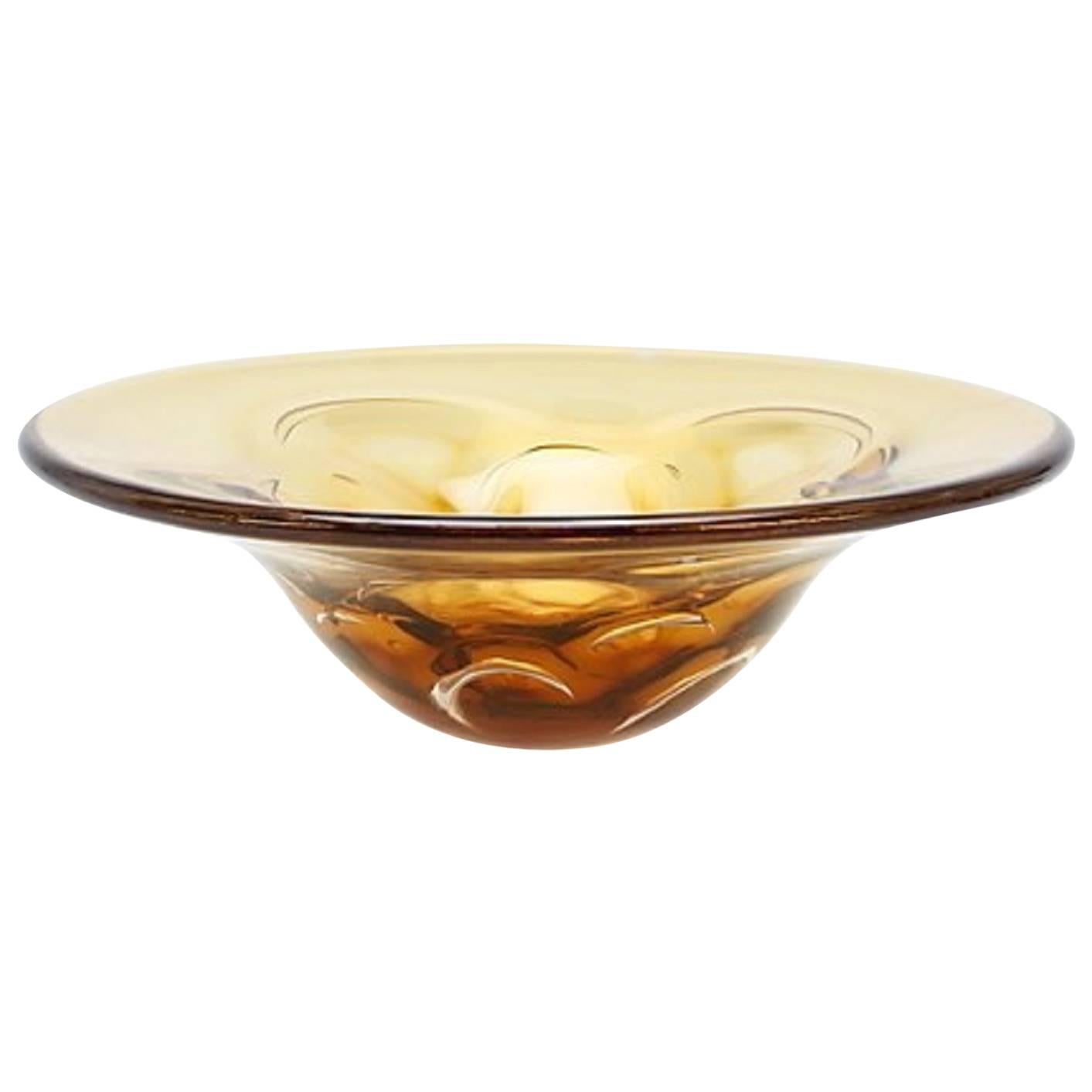 Art Glass Bowl, Amber Colored, "Sputnik, " Lars Hellsten, Orrefors