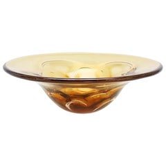 Art Glass Bowl, Amber Colored, "Sputnik, " Lars Hellsten, Orrefors Vintage Art Glass Bowl, Amber Colored, "Sputnik, " Lars Hellsten, Orrefors