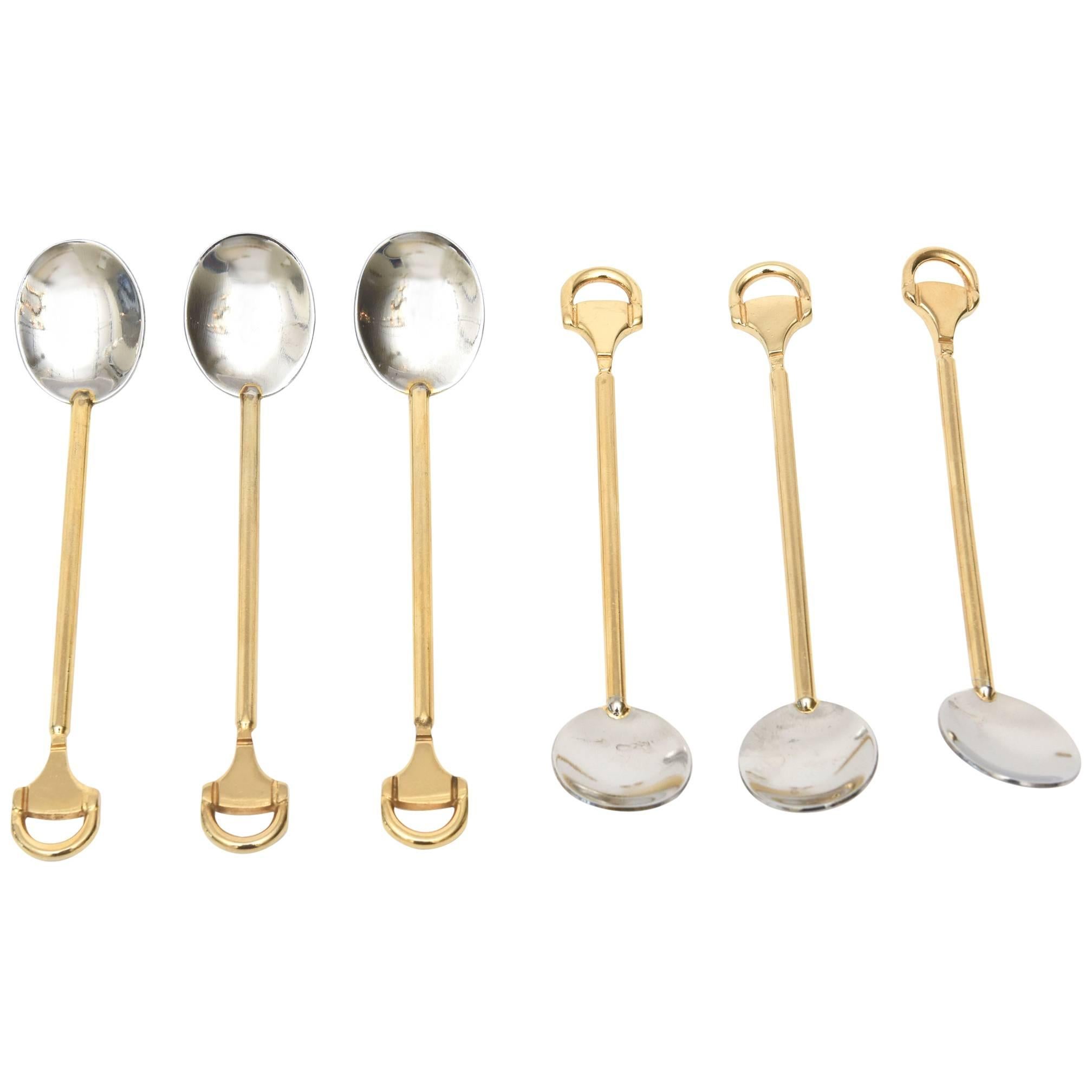 Set of 6 Italian Hallmarked Gucci Gold Plated/ Silver Demitasse Serving Spoons