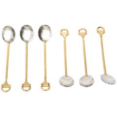 Vintage Set of 6 Italian Hallmarked Gucci Gold Plated/ Silver Demitasse Serving Spoons