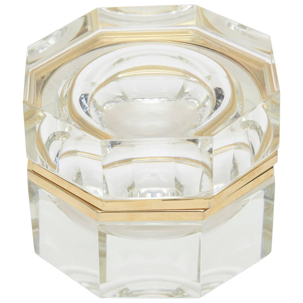 Italian Murano Faceted Glass & Brass Octagonal Hinged Box/Jewelry Box/ 