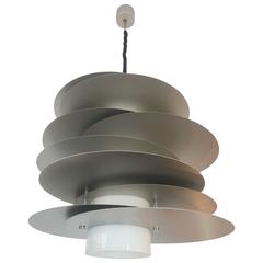 Ceiling Chandelier Aluminum Opaline Glass by Selenova, Italy. 1960s