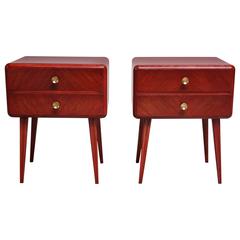 Swedish Nighstands in Brass and Stained Mahogany by Axel Larsson for Bodafors