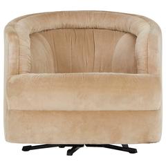 Milo Baughman Style Velvet Swivel Barrel Chair Attributed to Steve Chase