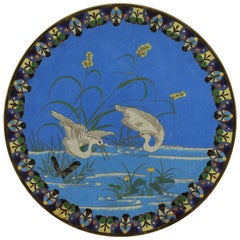 Antique Japanese Meiji Period Cloisonne Charger Plate, circa 1868-1912