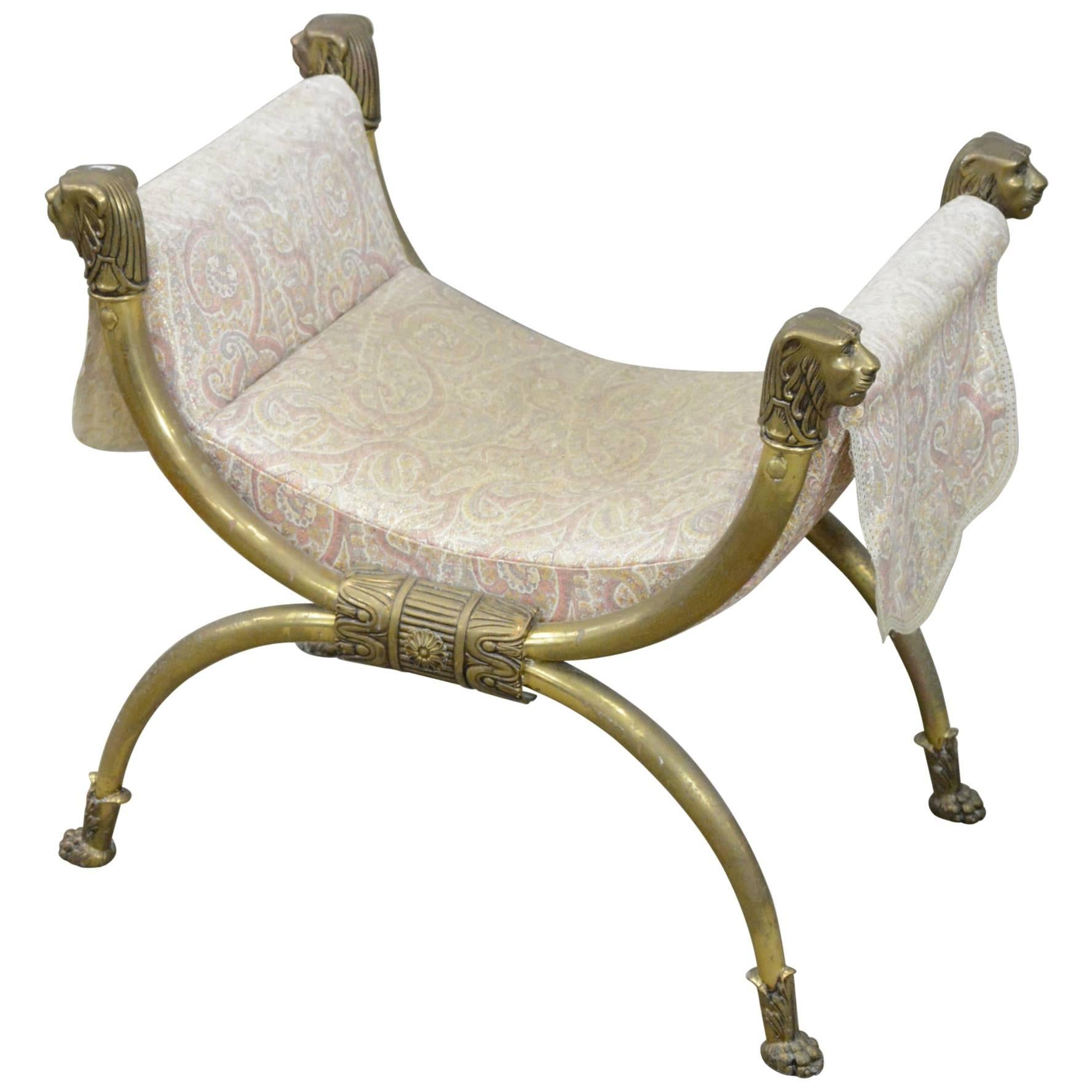 Siege Curule Art Déco En Laiton Et Bronze Vers 1950