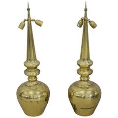 Retro Pair of 1950 Very High Brass Table Lamps