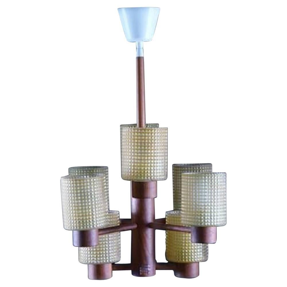 Hans-Agne Jakobsson, Ceiling Lamp Made of Teak, Glass Shade, 1960-1970 For Sale