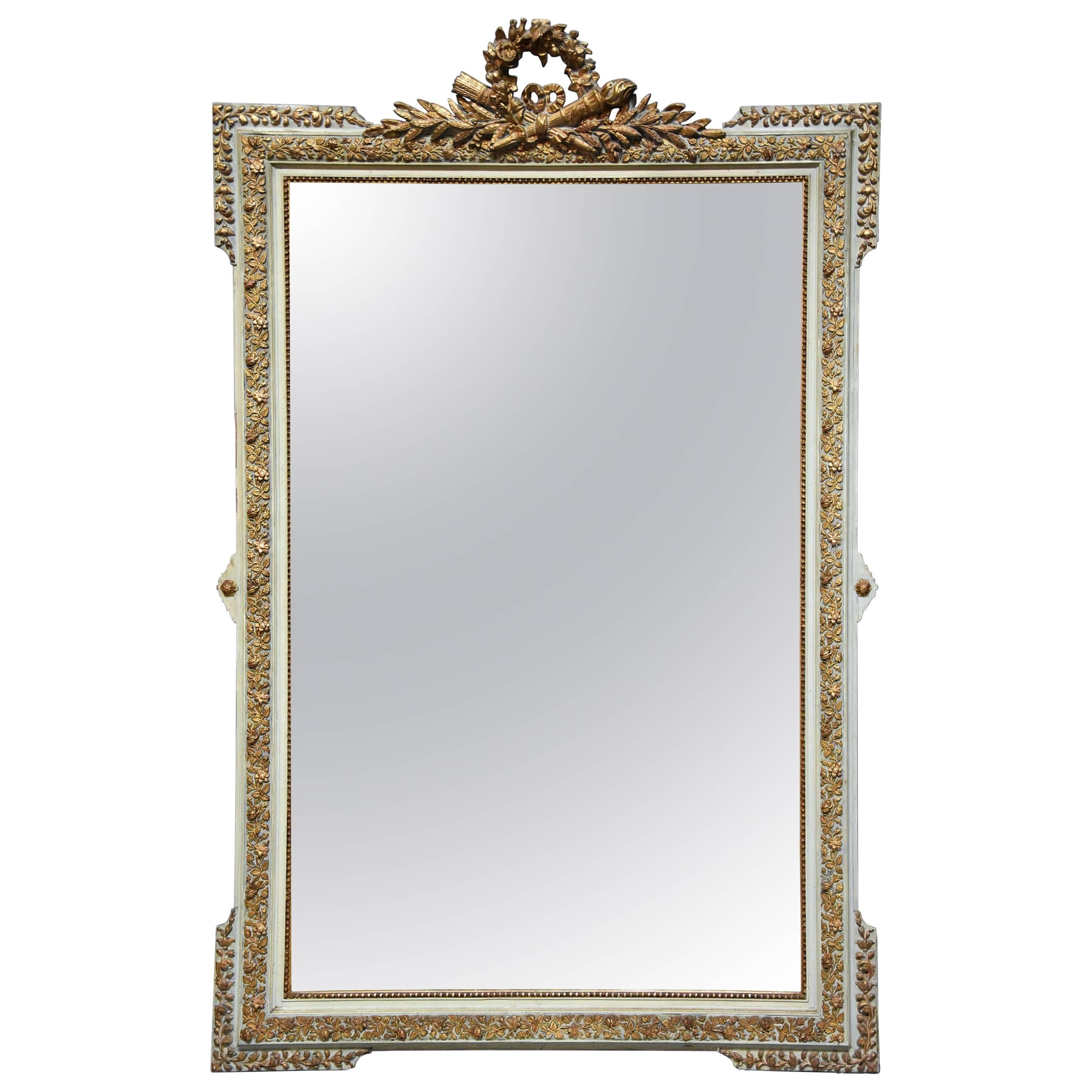 Large Late 19th Century French Gilt and Painted Mirror in the Louis XVI Style
