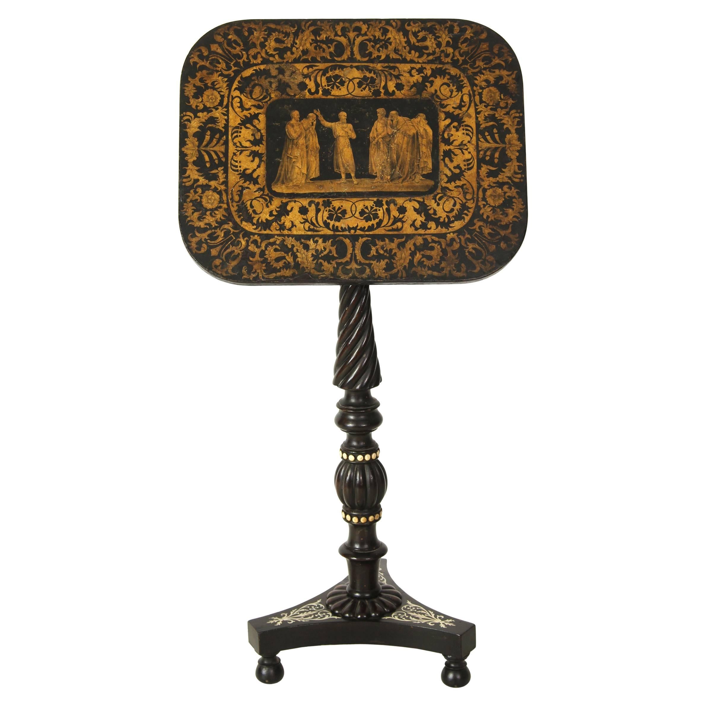 Regency Penwork Pedestal Base Table