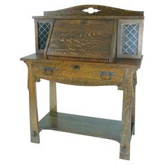 B411 Antique Solid Tiger Oak Mission Arts and Crafts Drop Front Desk