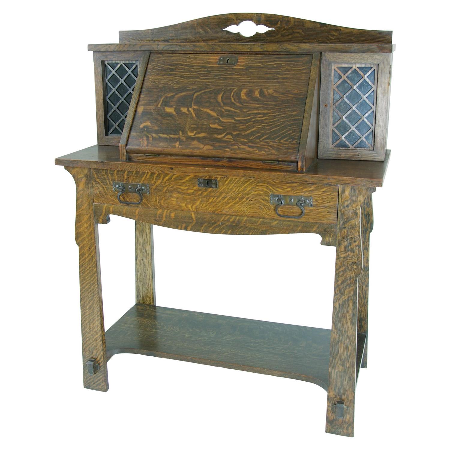 B411 Antique Solid Tiger Oak Mission Arts And Crafts Drop Front
