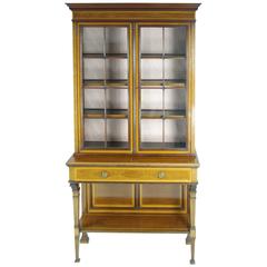 B421 Edwardian Inlaid Mahogany Glass Fronted Curio, Display Cabinet, Bookcase