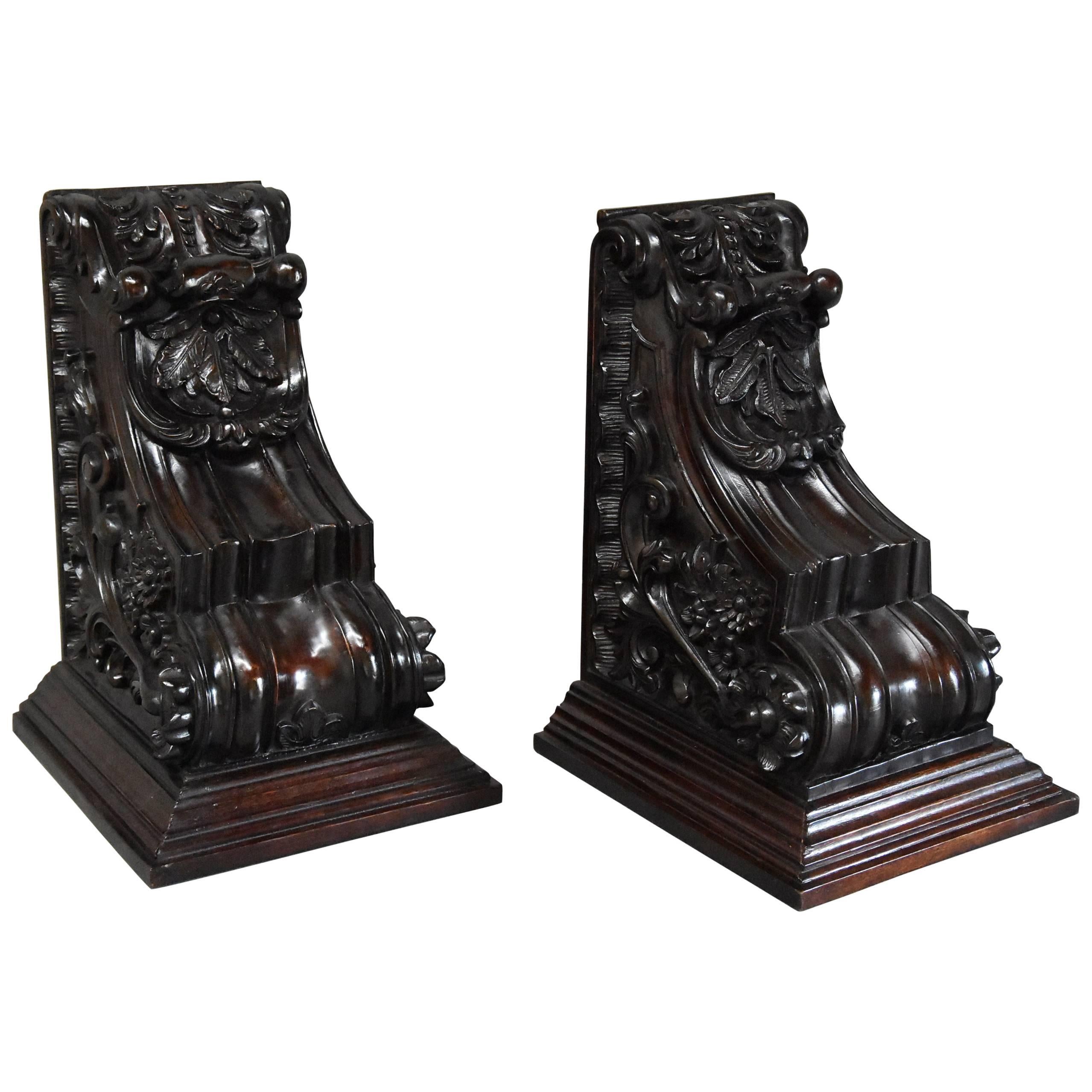 Large Pair of 19th Century Decorative Carved Mahogany Architectural Brackets