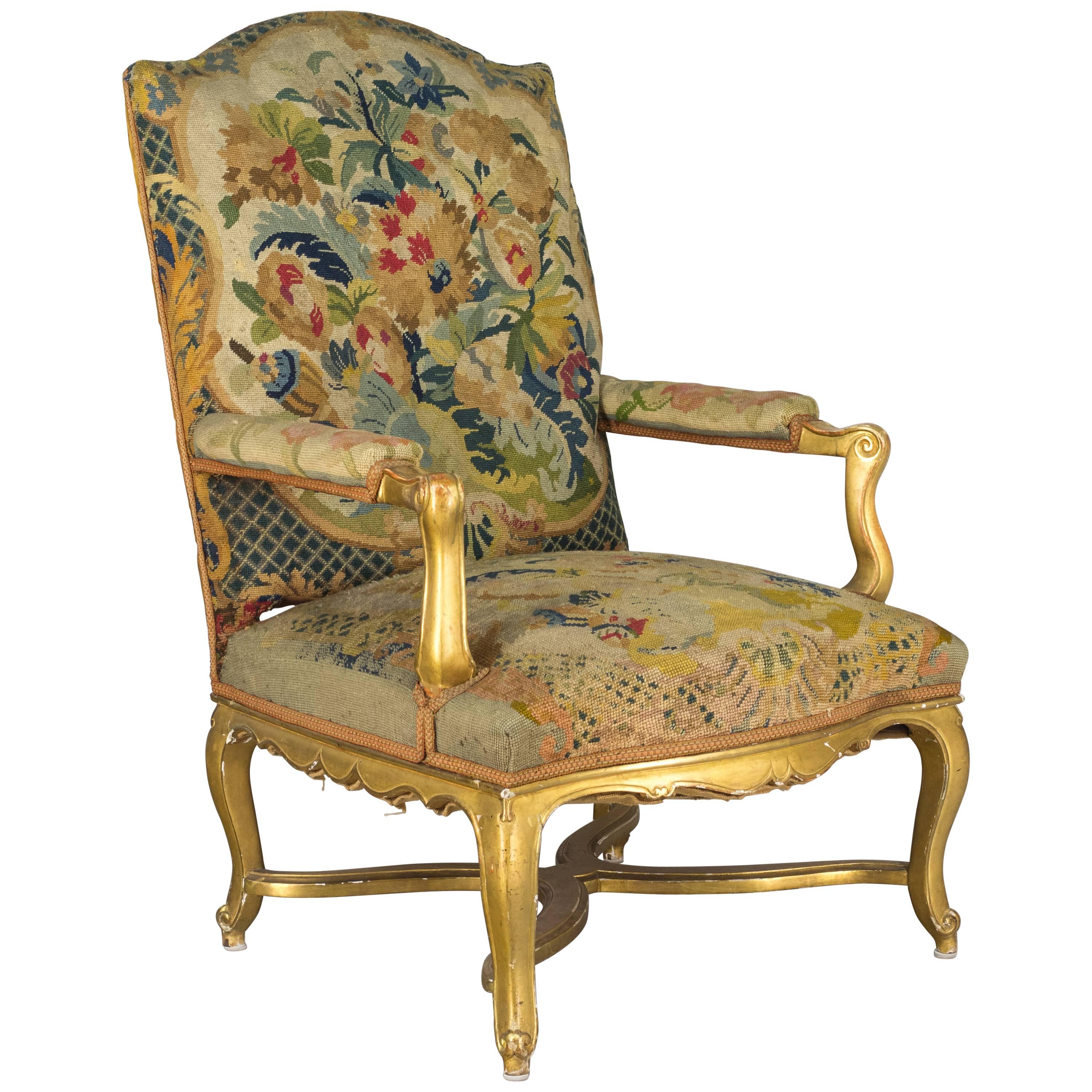 19th Century French Gilded Fauteuil or Armchair