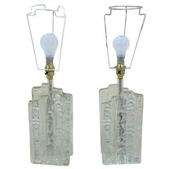 Retro Pair of 1960s Whitefrairs Moulded Glass Table Lamps