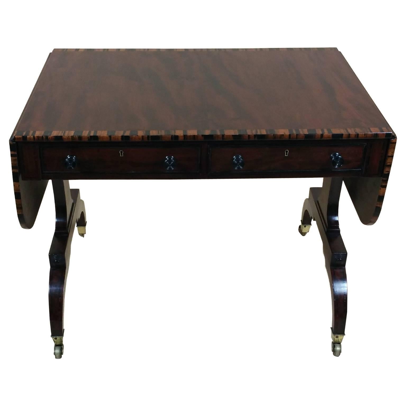 Regency Mahogany Sofa Table with Coromandel Cross Banding
