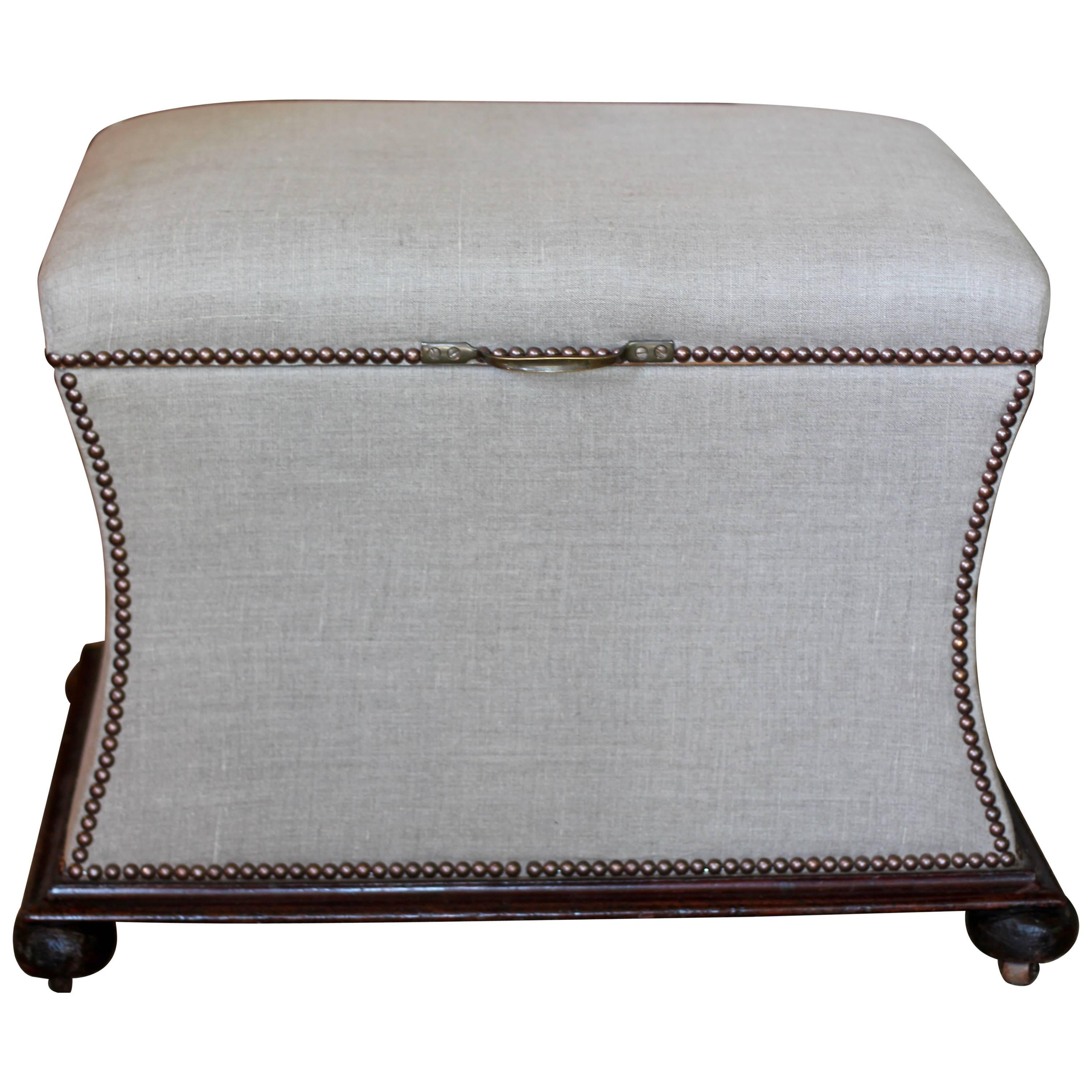 19th Century Upholstered Bench with Storage For Sale
