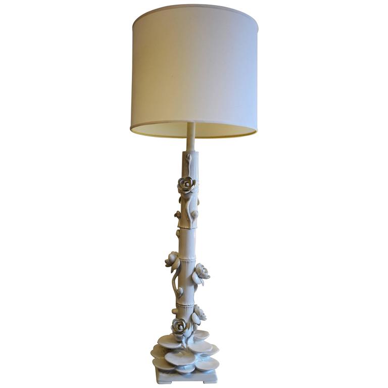 1960s Italian Ceramic Lotus Flower Faux Bamboo Floor Lamp For Italian Ceramic Lotus Floor Lamp