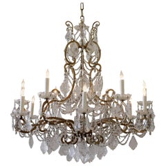 Vintage Italian Beaded Eighteen-Light Bronze and Crystal Chandelier