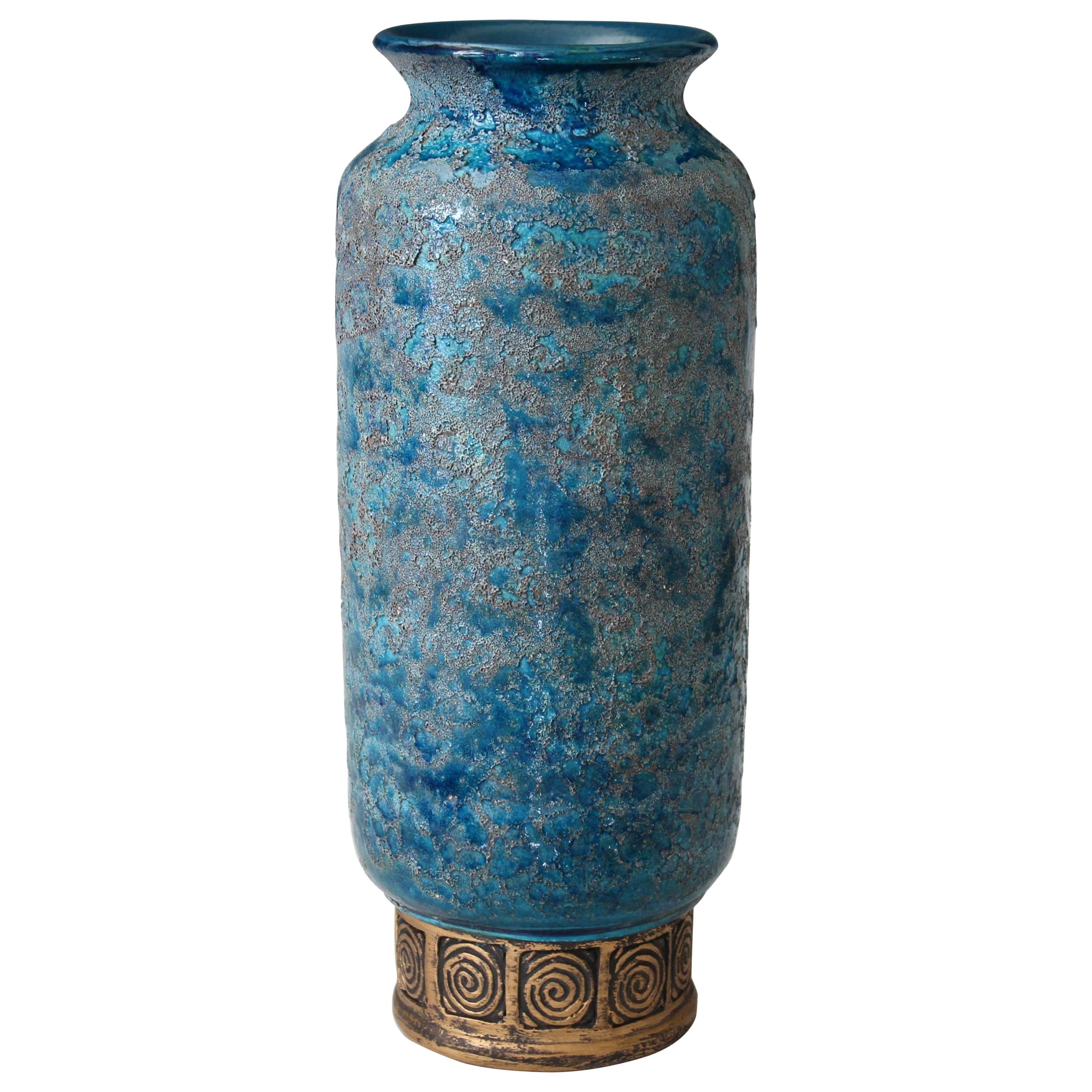 Vintage Bitossi Cinese Blue Decor Lava Italian Art Pottery Vase
