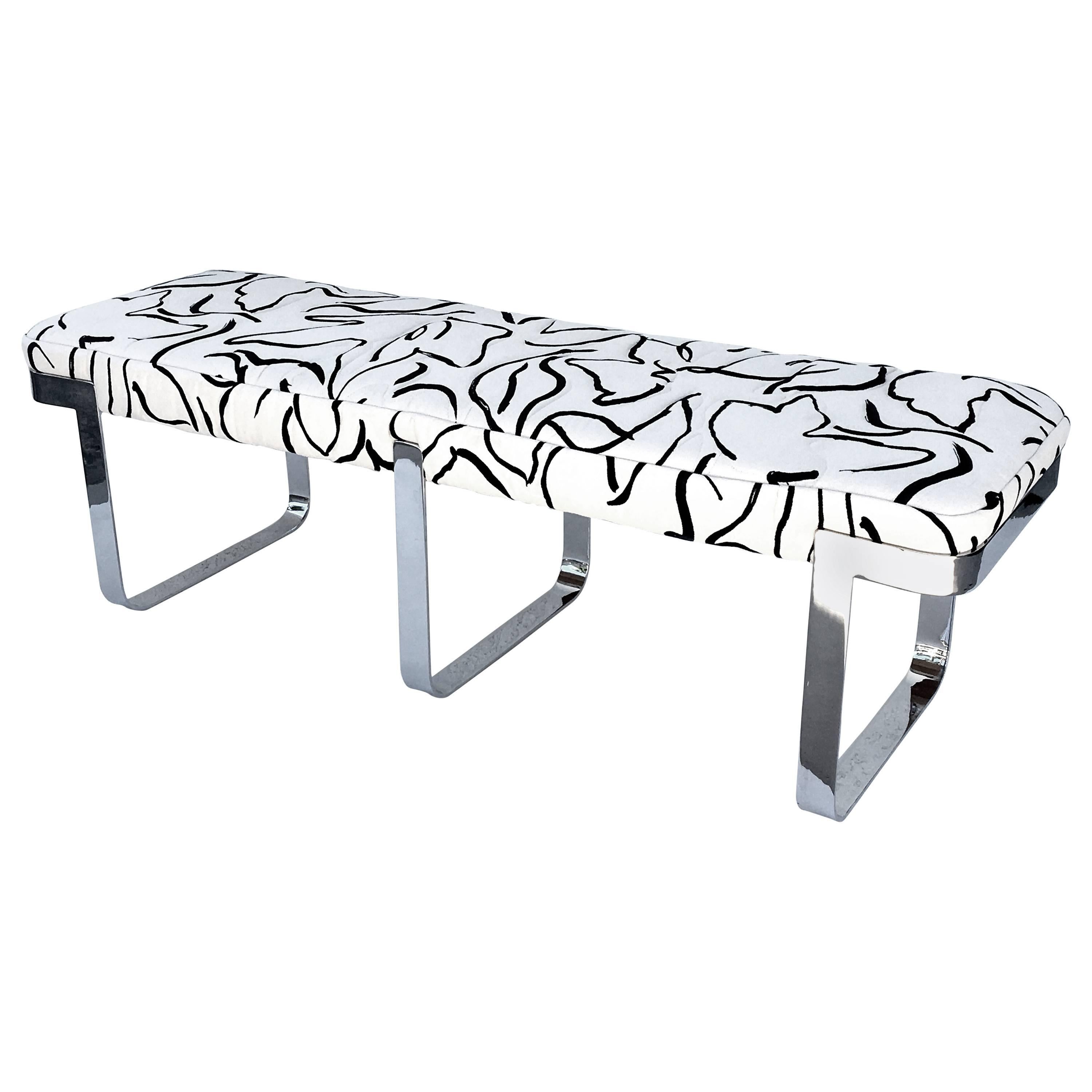 Chrome and Donghia Fabric Bench by Tri-Mark Design