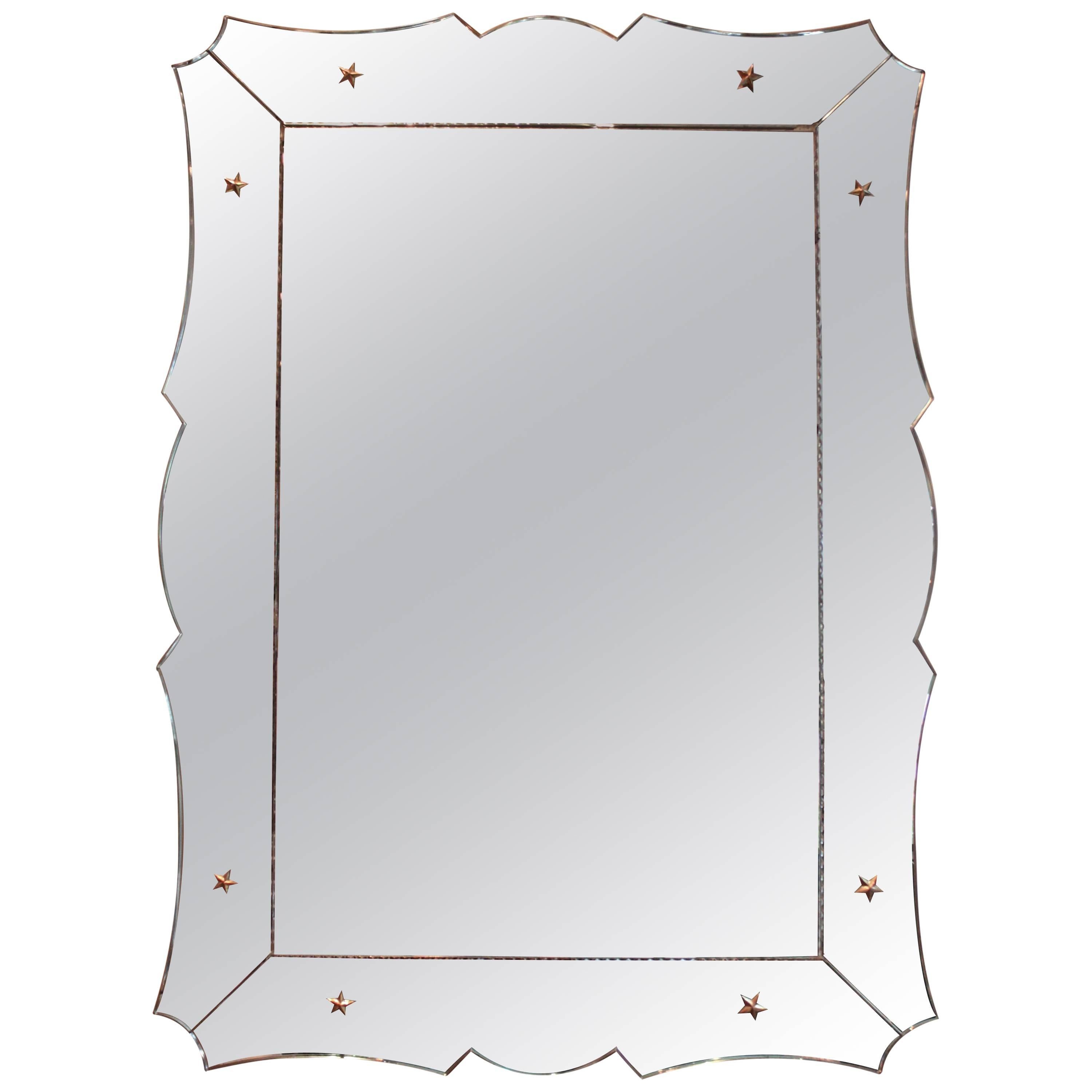 Art Deco Venetian Mirror with Scalloped Frame For Sale