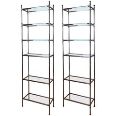 Vintage Pair of Lucite, Chrome and Brass Étagères