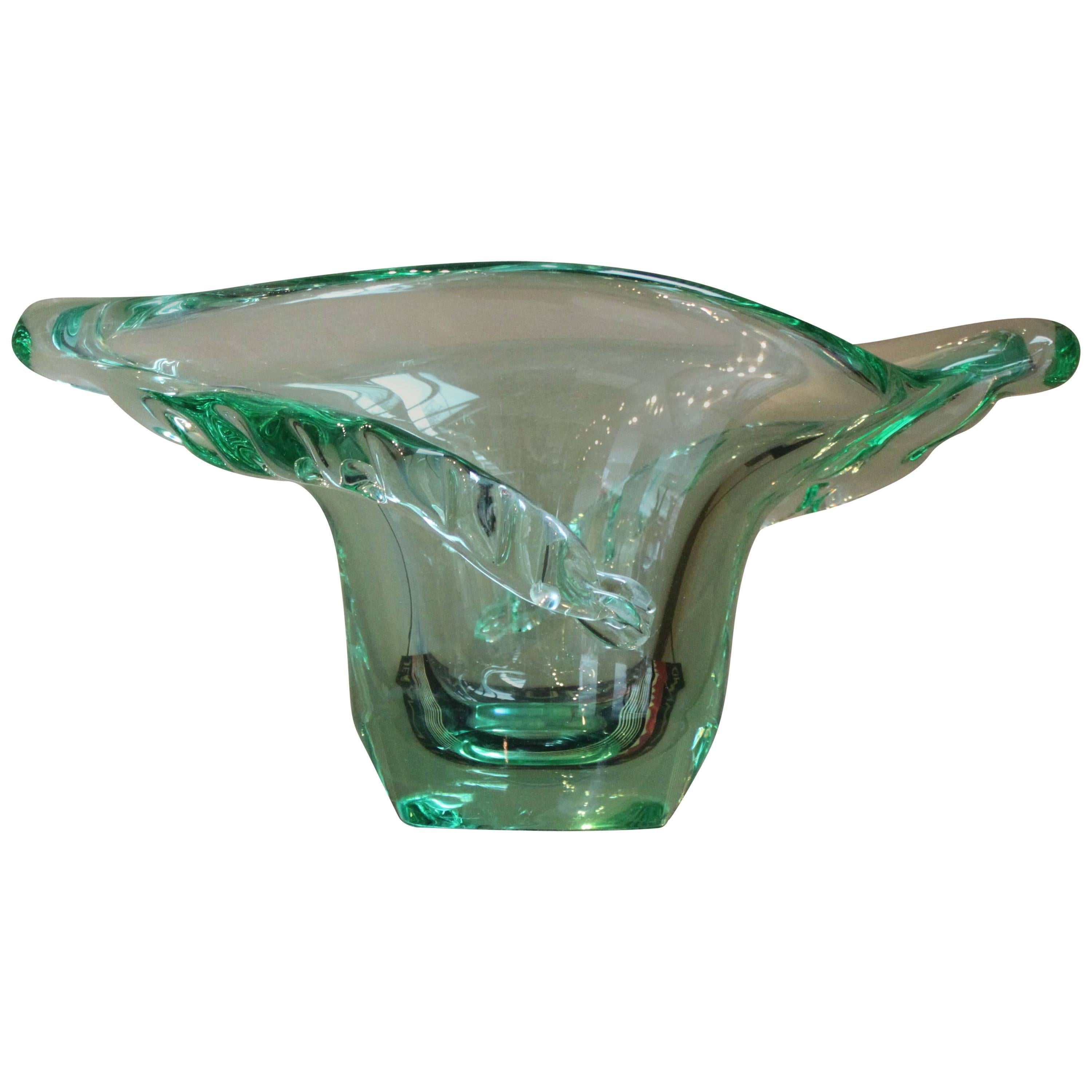 A beautiful organic green vase by Daum and signed 