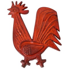 Wall-Mounted Large Red Glazed Ceramic Rooster Designed by Amphora, Belgium