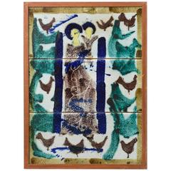 Tile Tableau with a Scene of a Mother and Child Attributed by Vallauris, France 12