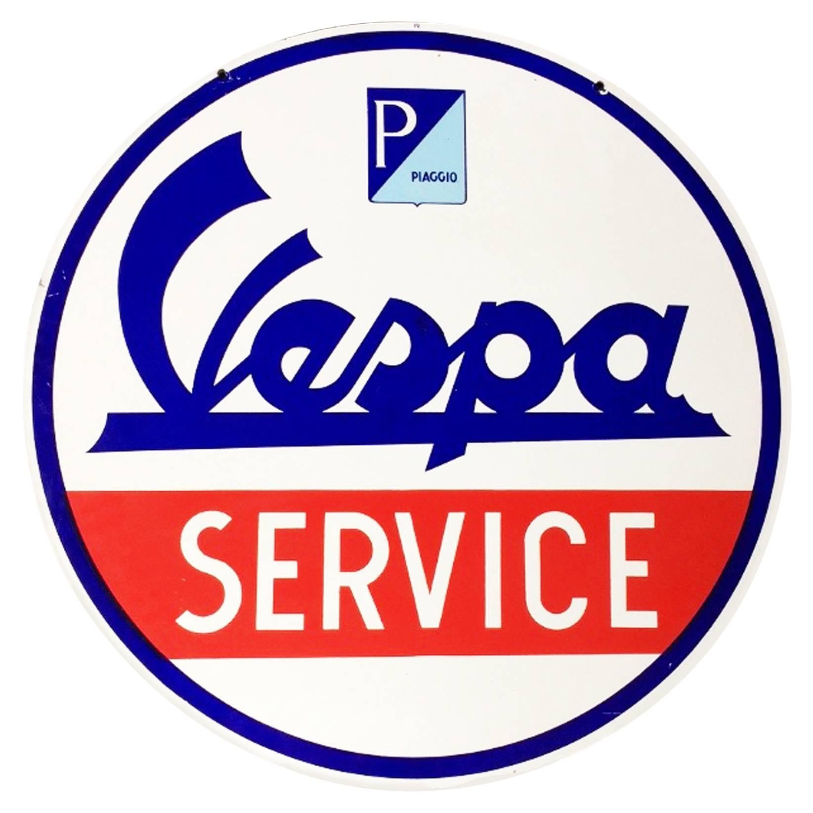 Vespa Service Porcelain Sign, 1950s For Sale