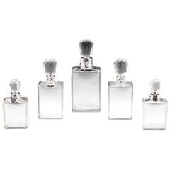 Art Deco Silver Collared Glass Decanters by Hukin & Heath