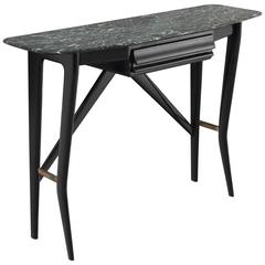 Ebonized Wall Console with Green Marble Top 