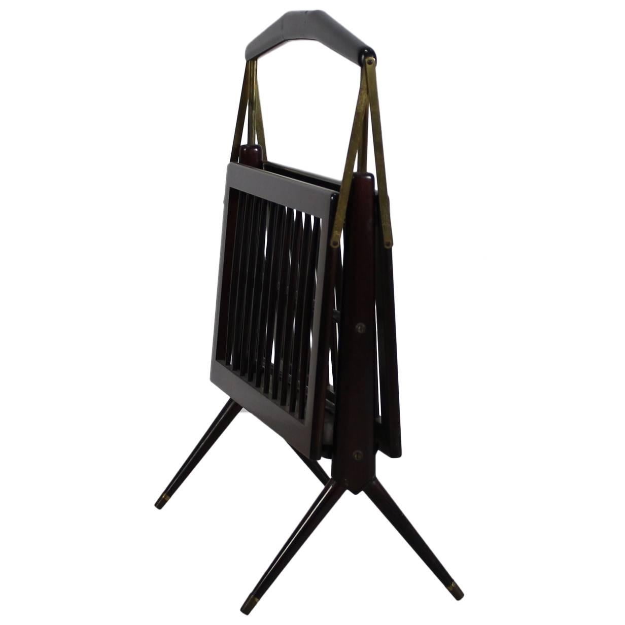 Foldable Italian Design Magazine Rack with Brass Details For Sale