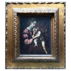 18th Century Italian Madonna with Child Religious Oil Painting on Wooden Panel