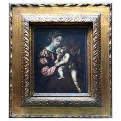 Madonna with Child, 18th Century Italian Religious Oil Painting on Wooden Panel 12