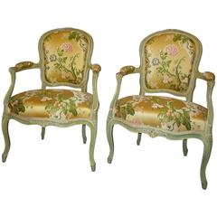 Pair of French Louis XV Period Painted Wood Cabriolet Armchairs, circa 1750