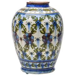 Antique Persian Floral Painted Baluster Form Vase, 19th Century