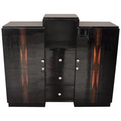 Pianolacquer Art Deco Commode with Walnut Details