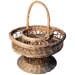 Antique French Basket for Wine Bottles and Glasses