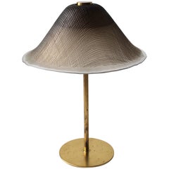Huge Peill & Putzler Brass and Texturized Glass Shade Table Lamp, 1960s, Germany