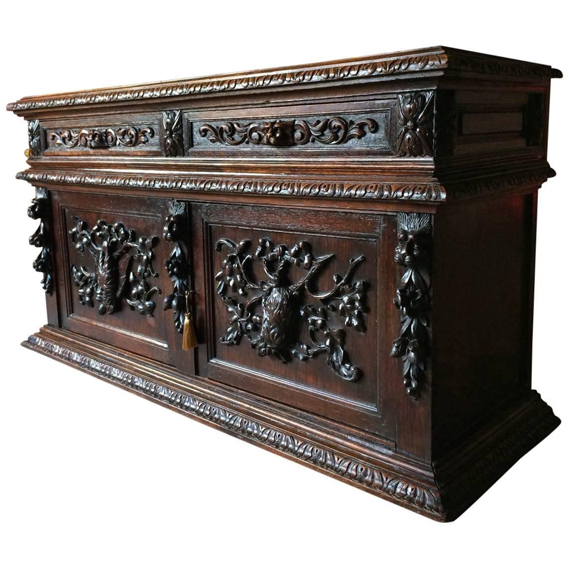 Antique Sideboard Credenza Gothic Victorian Green Man French Oak Carved