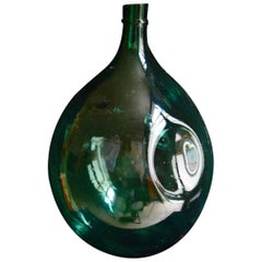 Retro Large Italian Handblown Green Glass Demijohn Bottle