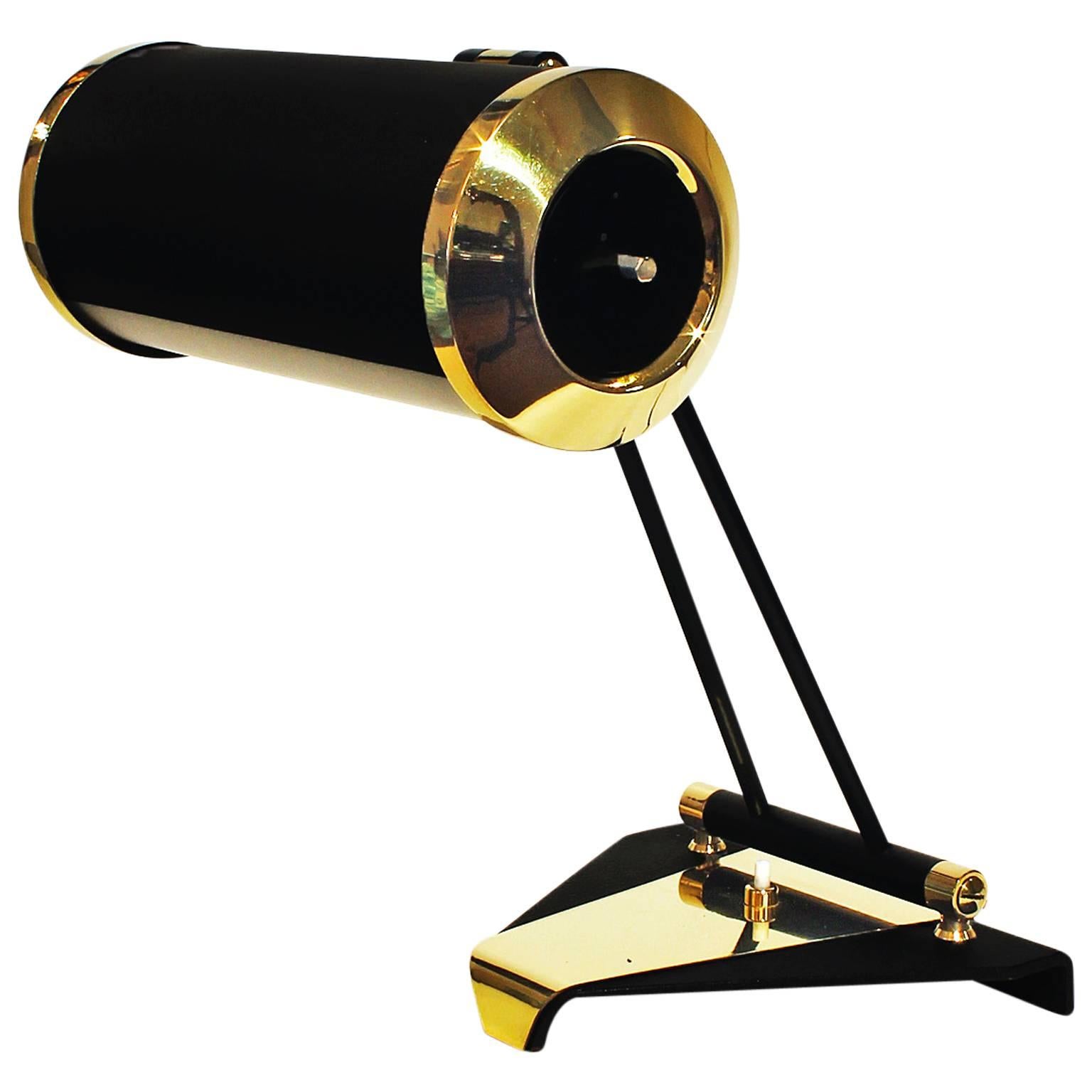 1960´s Desk Lamp Model 8051 by Stilnovo, black lacquered brass, glass - Italy