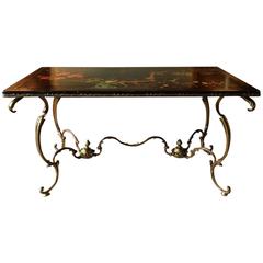 Antique Style Coffee Table Chinoiserie Black Lacquer Chinese Gilded