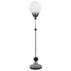 Art Deco Style Chrome Floor Lamp with Round Glass Shade