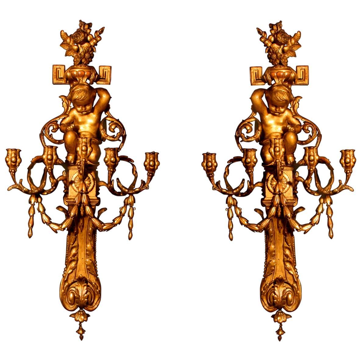 Pair of Large Louis XVI Style Wall Sconces